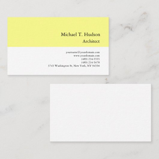 Minimalistisch Eenvoudig Geel Wit Architect Visitekaartje (Voorkant / Achterkant)