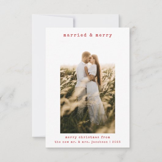 Minimalistisch Eenvoudig Getrouwd & Vrolijk Kerstm Bedankkaart (Voorkant)