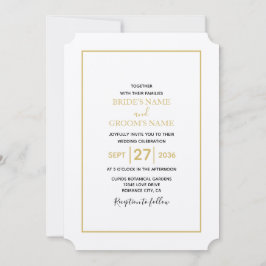 Minimalistisch Eenvoudig Gold Black en White Weddi Kaart
