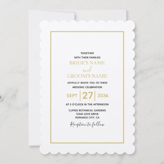 Minimalistisch Eenvoudig Gold Black en White Weddi Kaart (Voorkant)