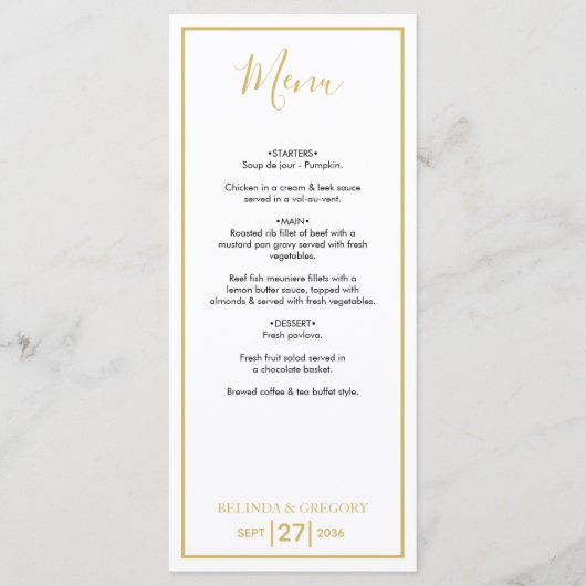 Minimalistisch Eenvoudig Gold Black en White Weddi Menu (Voorkant)