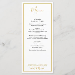 Minimalistisch Eenvoudig Gold Black en White Weddi Menu