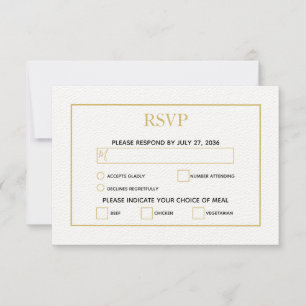 Minimalistisch Eenvoudig Gold Black en White Weddi RSVP Kaartje