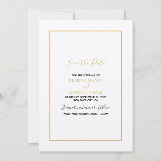 Minimalistisch Eenvoudig Gold Black en White Weddi Save The Date (Voorkant)