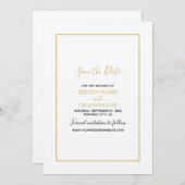 Minimalistisch Eenvoudig Gold Black en White Weddi Save The Date (Voorkant / Achterkant)