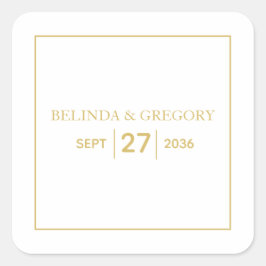 Minimalistisch Eenvoudig Gold Black en White Weddi Vierkante Sticker