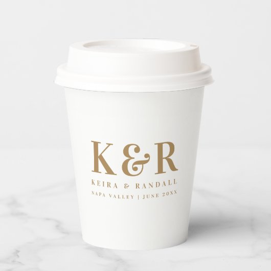 Minimalistisch Eenvoudig goud en wit dennengoed vo Papieren Bekers (Voorkant)