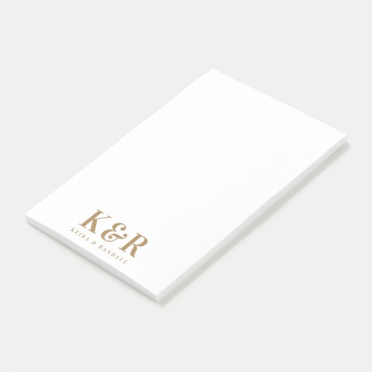 Minimalistisch eenvoudig goud en wit paar monogram post-it® notes (Schuin)