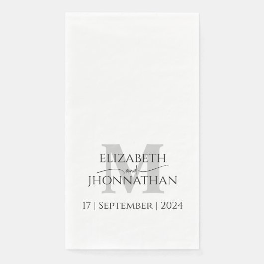 Minimalistisch Eenvoudig Grijs Monogram Naam Datum Servet (Voorkant)