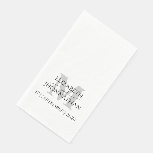 Minimalistisch Eenvoudig Grijs Monogram Naam Datum Servet (Hoek)