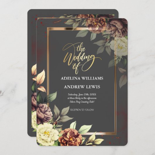 Minimalistisch eenvoudig grijs, Roos gouden Lijst  Kaart (Voorkant / Achterkant)