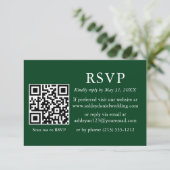 Minimalistisch Eenvoudig huwelijk Groene QR RSVP Kaart (Staand voorkant)