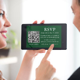 Minimalistisch Eenvoudig huwelijk Groene QR RSVP Kaart