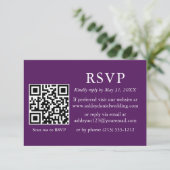 Minimalistisch eenvoudig huwelijk Paarse QR RSVP Kaart (Staand voorkant)