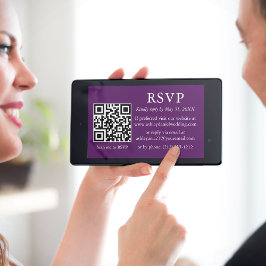 Minimalistisch eenvoudig huwelijk Paarse QR RSVP Kaart