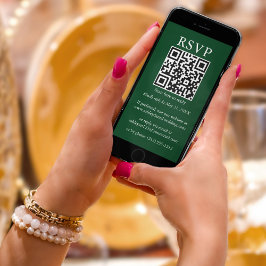 Minimalistisch Eenvoudig huwelijk QR Groene RSVP Kaart