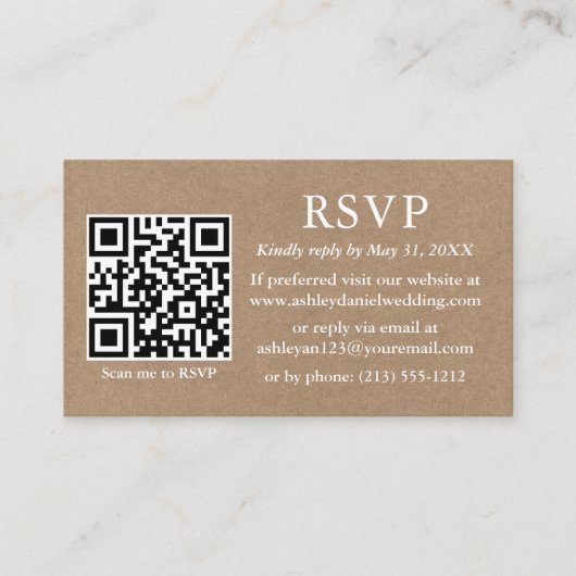 Minimalistisch Eenvoudig huwelijk QR Kraft RSVP Informatiekaartje (Voorkant)