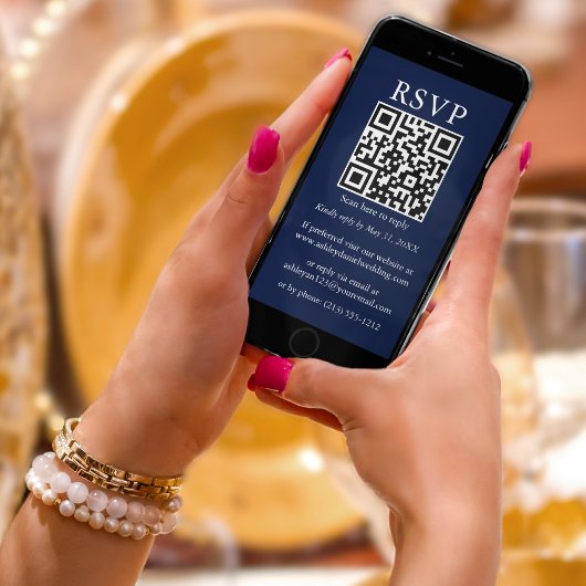 Minimalistisch Eenvoudig huwelijk QR RSVP Blue Kaart