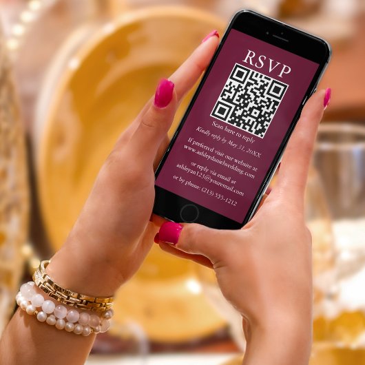 Minimalistisch Eenvoudig huwelijk QR RSVP Burgundy Kaart
