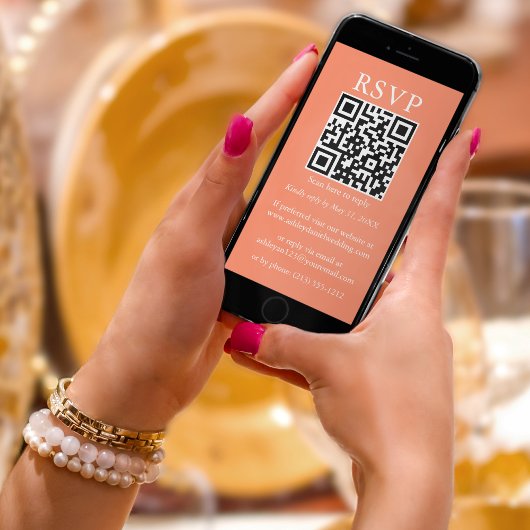 Minimalistisch Eenvoudig huwelijk QR RSVP Coral Kaart