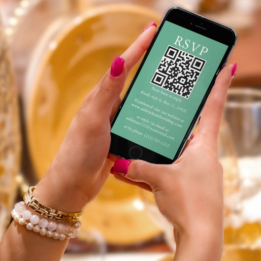 Minimalistisch Eenvoudig huwelijk QR RSVP Mint Gre Kaart