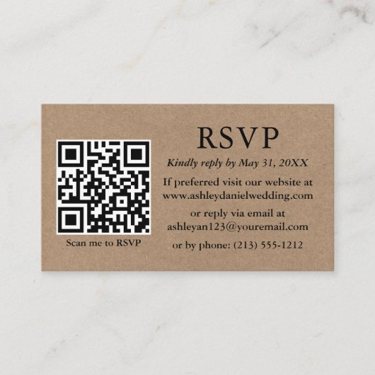Minimalistisch Eenvoudig Kraft Weddenschap QR RSVP Informatiekaartje (Voorkant)