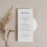 Minimalistisch eenvoudig lettertype bruiloft menu<br><div class="desc">Deze aanpasbare bijpassende trouwmenukaart is ontworpen om te coördineren met ons Minimalistische All In One-Collectie en heeft een strakke en eenvoudige lay-out, met een eenvoudig lettertype. Voor meer geavanceerde aanpassingen van dit ontwerp, bijvoorbeeld het wijzigen van de lay-out, het lettertype of de tekstgrootte, klikt u op de knop "AANPASSEN" hierboven....</div>