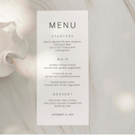 Minimalistisch eenvoudig lettertype bruiloft menu 