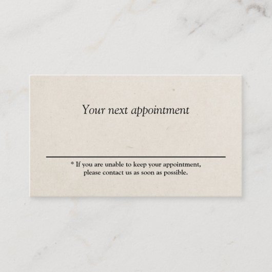 Minimalistisch eenvoudig lichtbeige schoonheidssal afsprakenkaartje (Voorkant)