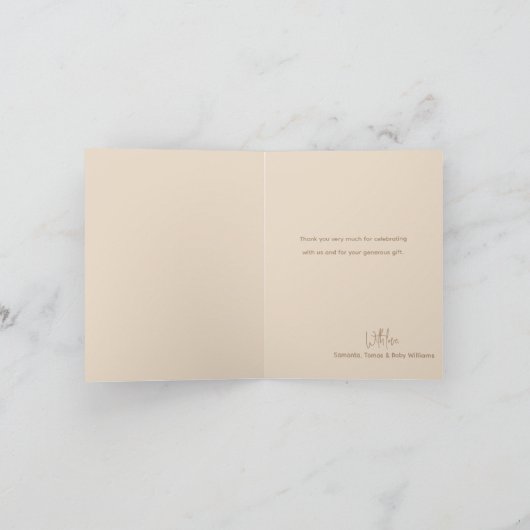 Minimalistisch eenvoudig modern beer Baby shower Bedankkaart (Binnen)