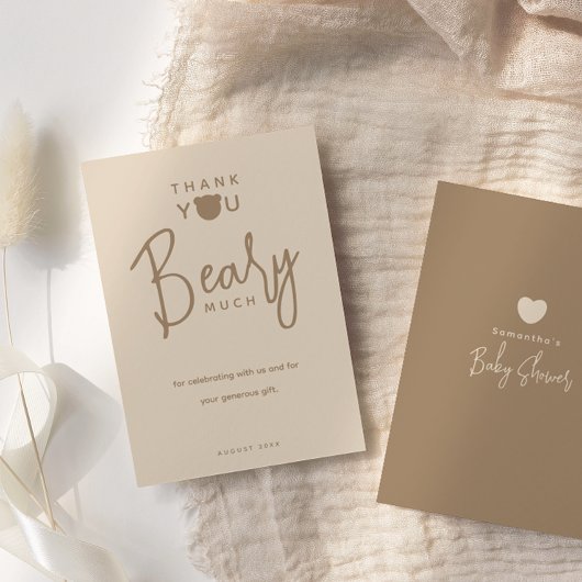 Minimalistisch eenvoudig modern beer Baby shower Bedankkaart