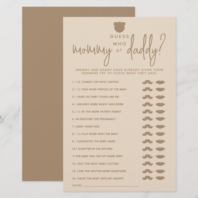 Minimalistisch eenvoudig modern beer Baby shower G (Voorkant / Achterkant)