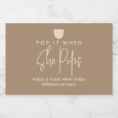 Minimalistisch eenvoudig modern beer Baby shower Sparkling Wijnetiket (Enkel label)