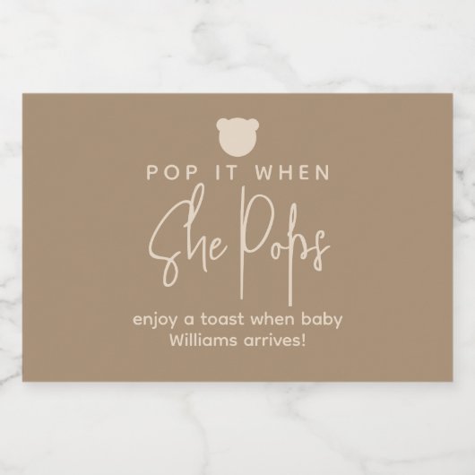 Minimalistisch eenvoudig modern beer Baby shower Sparkling Wijnetiket (Enkel label)