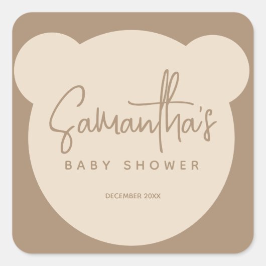 Minimalistisch eenvoudig modern Beer Baby shower Vierkante Sticker (Voorkant)