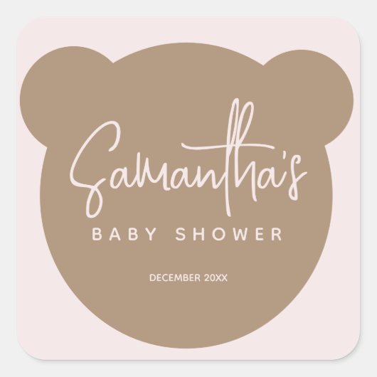 Minimalistisch eenvoudig modern Beer Baby shower Vierkante Sticker (Voorkant)