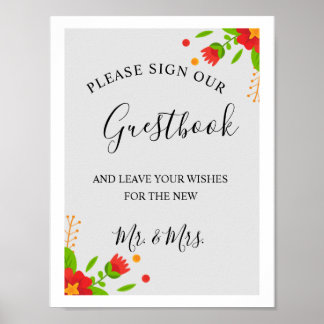 Minimalistisch eenvoudig modern Floral Wedding Gue Poster