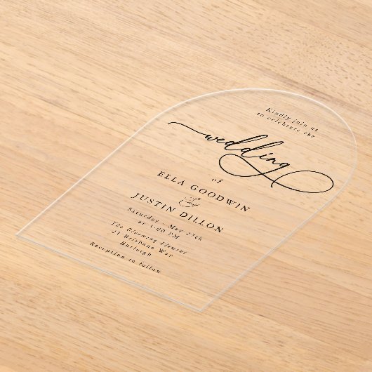 Minimalistisch eenvoudig modern script acryl uitnodigingen (Laagn)