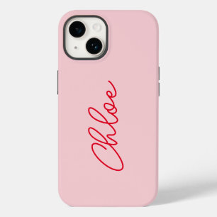 Minimalistisch eenvoudig modern script rood monogr Case-Mate iPhone 14 hoesje