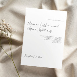 Minimalistisch eenvoudig modern script wit bruilof kaart