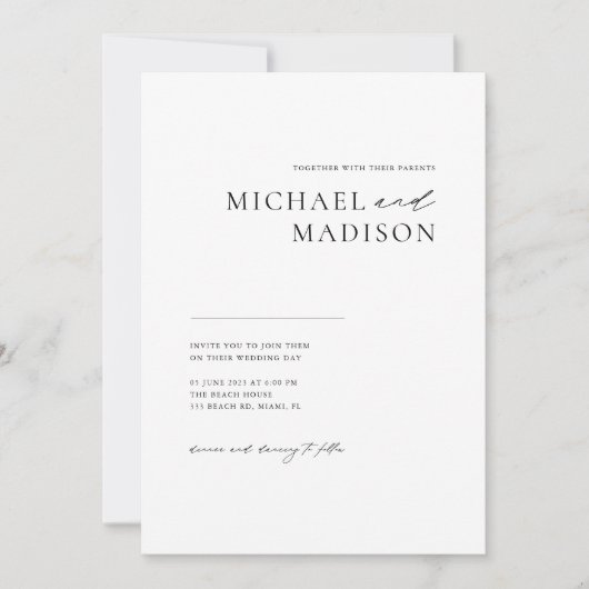 Minimalistisch eenvoudig modern zwart-wit huwelijk kaart (Voorkant)