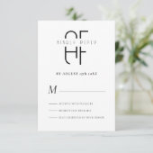 Minimalistisch eenvoudig monogram modern wit RSVP kaartje (Staand voorkant)