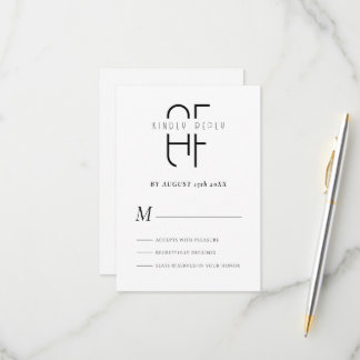 Minimalistisch eenvoudig monogram modern wit RSVP kaartje