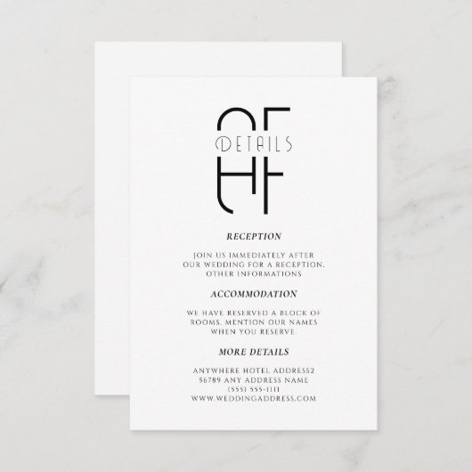 Minimalistisch eenvoudig monogram moderne witte br informatiekaartje (Voorkant / Achterkant)