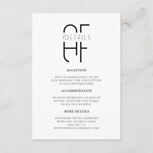 Minimalistisch eenvoudig monogram moderne witte br informatiekaartje (Voorkant)