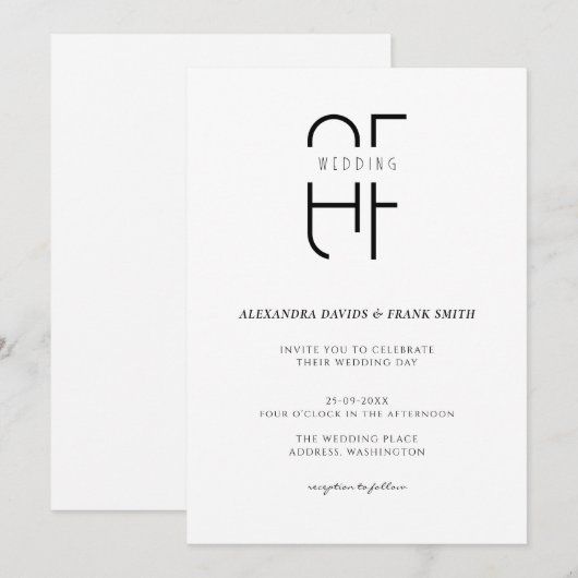 Minimalistisch eenvoudig monogram moderne witte br kaart (Voorkant / Achterkant)