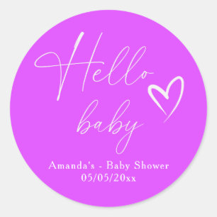 Minimalistisch Eenvoudig Paars Hallo Baby Ronde Sticker