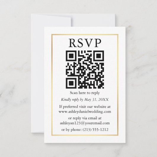 Minimalistisch eenvoudig QR RSVP Gold Lijst Kaart (Voorkant)