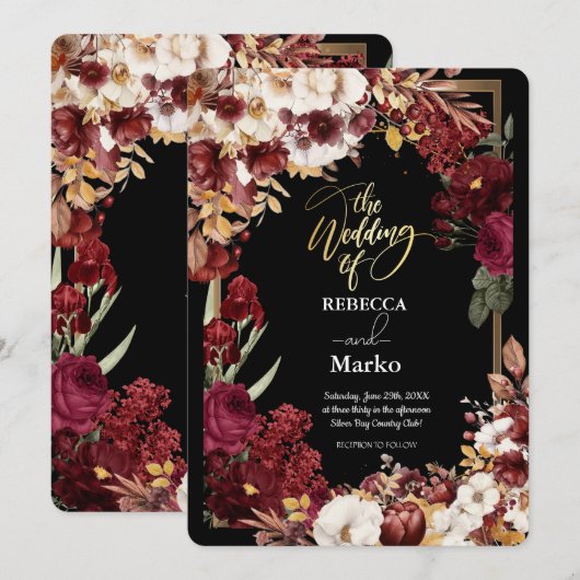 Minimalistisch Eenvoudig Rood Rose, Goud Lijst uit Kaart (Voorkant / Achterkant)