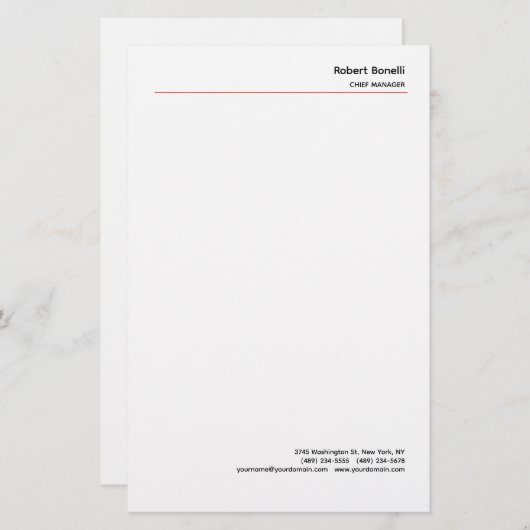 Minimalistisch Eenvoudig Rood Wit Modern  Briefpapier (Voorkant / Achterkant)
